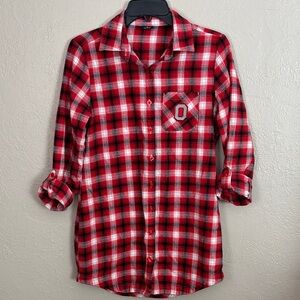 WOMENS RED OHIO STATE BUCKEYES FIRESIDE FLANNEL PLAID LOUNGEWEAR SLEEP SHIRT